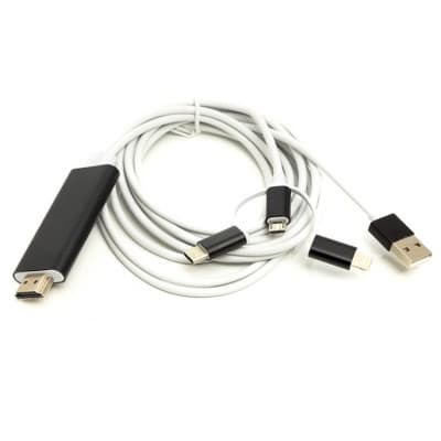Кабель мультимедійний HDMI M to Lightning + USB-C + Micro 5P 1.0m + USB for power PowerPlant (CA911912)